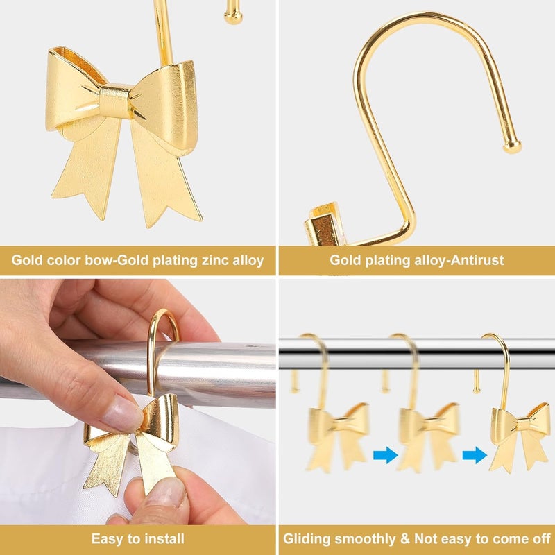 YanKiTour Bow Shower Curtain Hooks, 12 Pack Metal Decorative Rings, Rustproof Bow Knot Design for Bathroom Bedroom Living Room Baby Room Nursery Art Decor (Gold 1) - Image 3